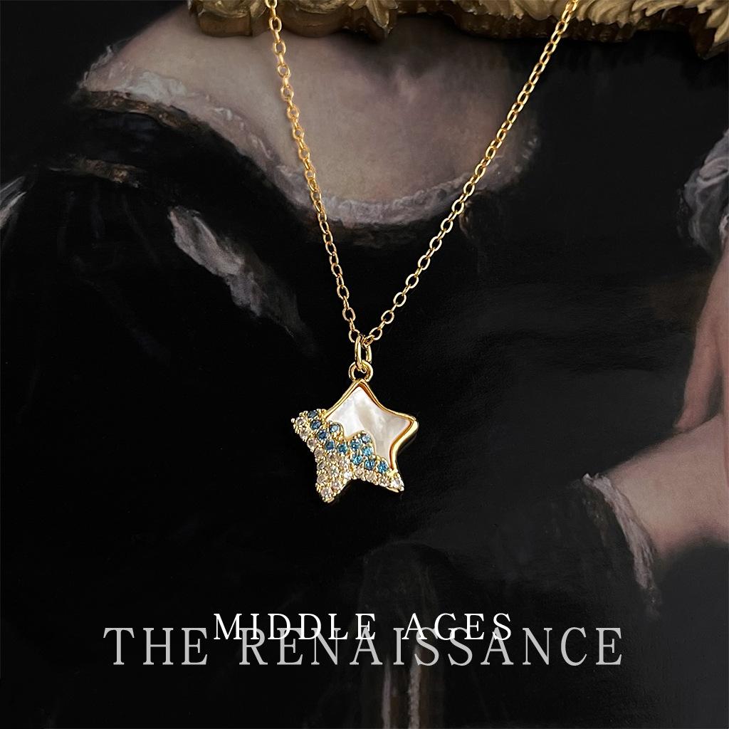 Medieval blue zircon shell starfish necklace fashion commuter niche light luxury necklace