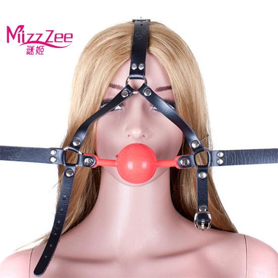 48mm Big Mask Ball Gag Toys Sexualeed Faux Leather Head Harness