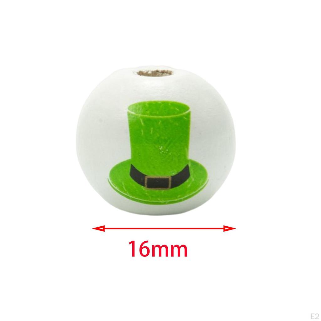 10 Pieces Round ST. Patrick’S Day Wooden Beads White Polished Wood Spacer for Jewelry