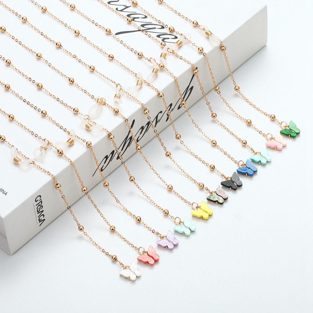 Non-slip Bead Eyewear Anti-lost Butterfly Metal Glasses Chains Neck Strap Mask Hanging Rope