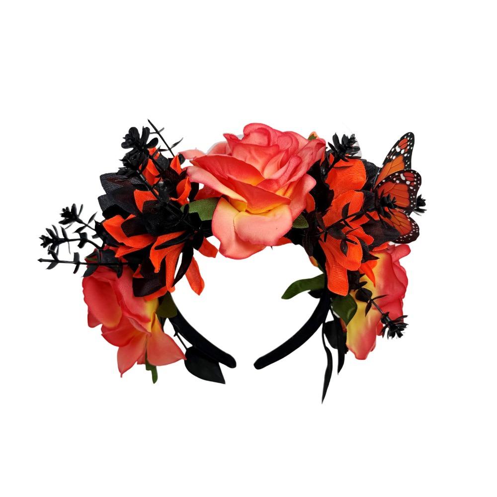Gothic Artificial Flower Headband with Butterfly Costume Floral Head Wear Costume Style B