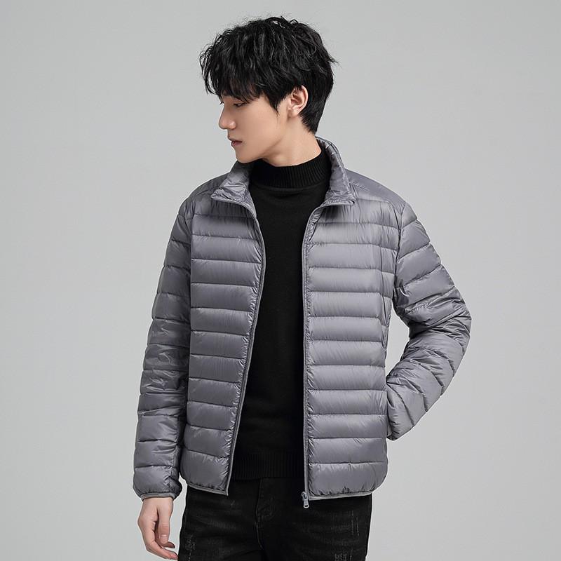 Mens Lightweight Short Down Jacket Hooded Stand Collar Winter Warm Outerwear 90% White Duck
