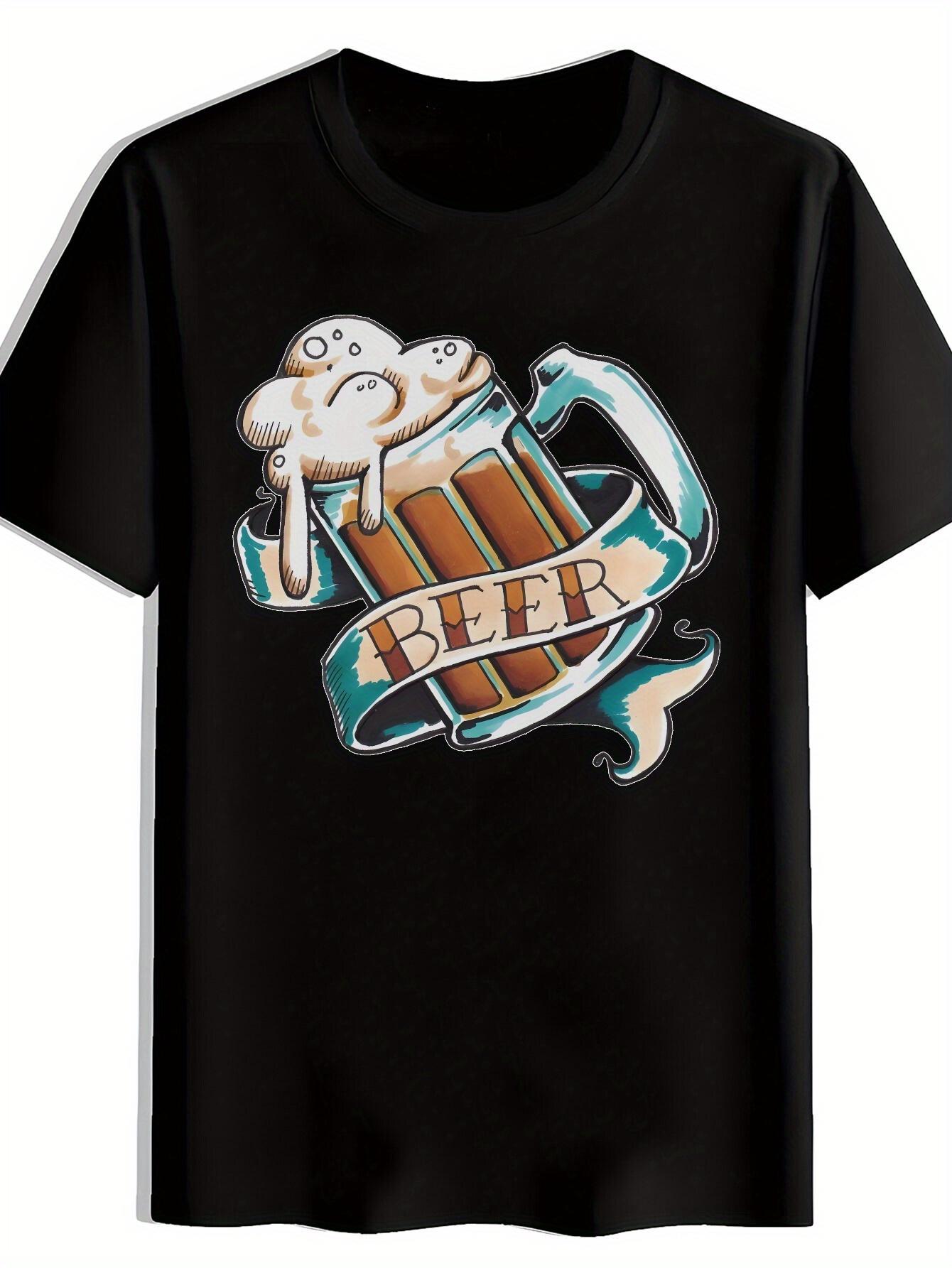 T-shirt Beer Foam Graphic Print - Black Casual Short Sleeve Round Neck Summer Tee with Foam Beer Mug & Letter Design XXXL