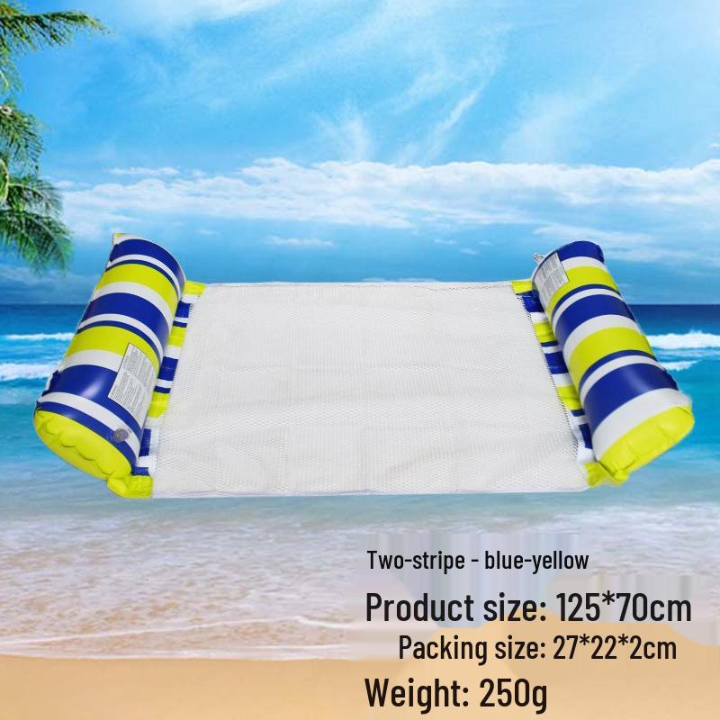 Portable Foldable PVC Striped Water Lounge Chair with Hanging Net - Single Inflatable Floating Bed