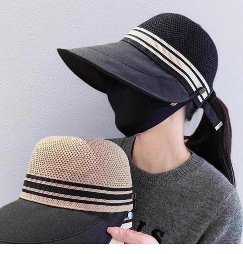 Women's Color Block Breathable Sun Protection Hat with Removable Mask for Summer
