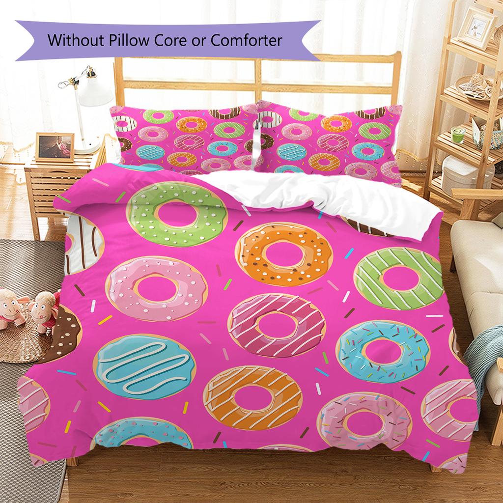 Donuts Pattern Bedding Quilt Set Quilt Cover Pillowcase Home Decoration Gift (1 * duvet cover + 2 * pillowcase, without core)