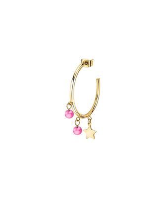 Single Gold Tone Steel Star Earrings With Fuchsia Beads LPS02AQM44 For Women