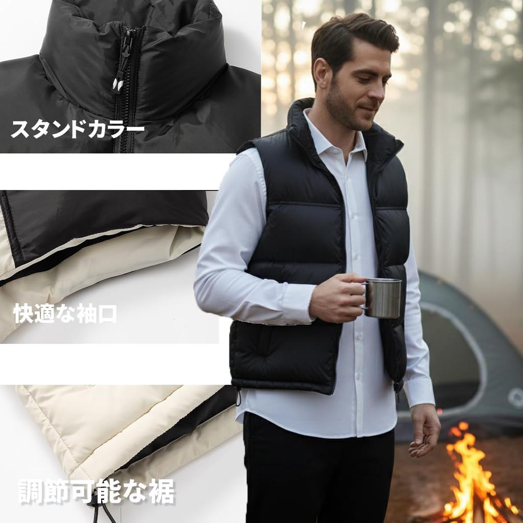 Arashiyama Men's Winter Down Vest, Riding Jacket Style, Warm Stand Collar, Loose Fit, Available in Multiple Colors, Golf Inner Down
