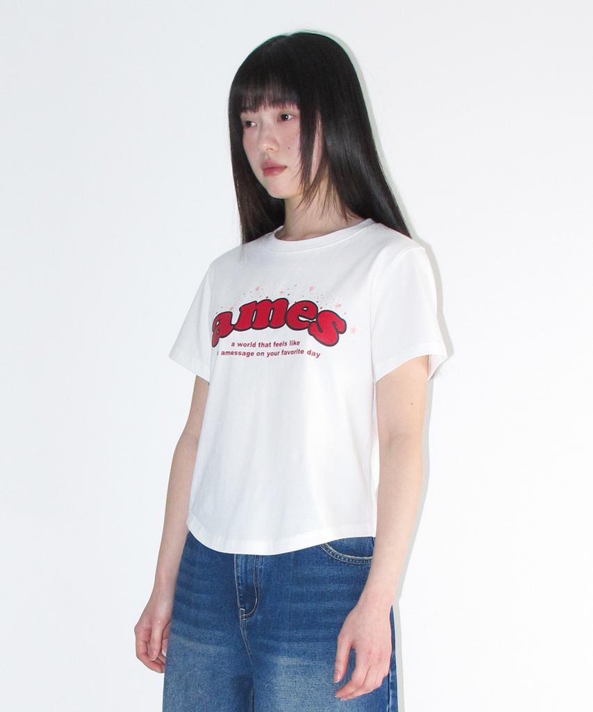 AMES-WORLDWIDE Shining Ames Round Hem Crop Tee White