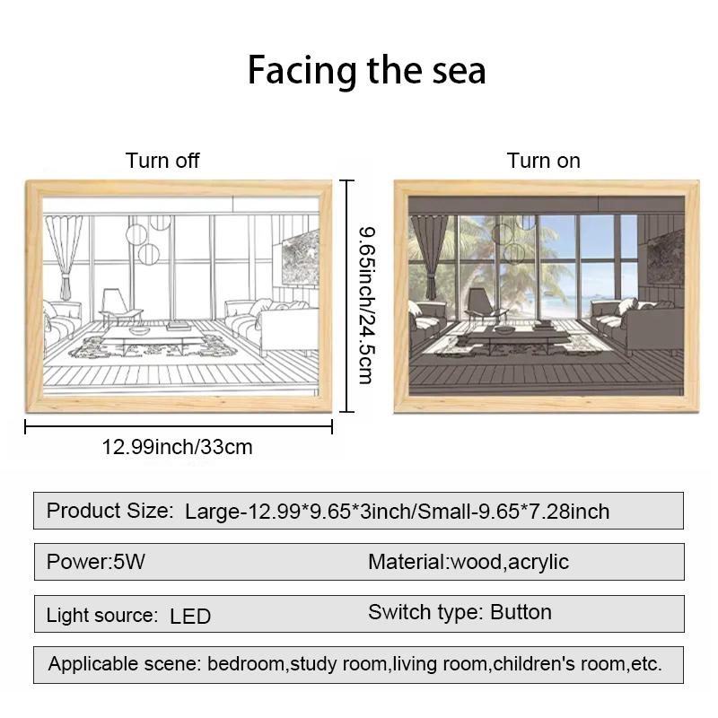 Modern vázlatos művészeti stílusú világításfestmény 9,65 * 7,28 hüvelykes háromszínű fényváltó LED dekoratív festmény, amely alkalmas hálószoba folyosójára