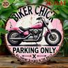 Vintage Pink Motorcycle Round Metal Sign Retro Biker Garage Wall Decor Men Cave Parking Ornament