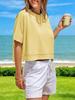 Womens Oversized Crop T Shirt Short Sleeve Workout Tee With Side Pockets