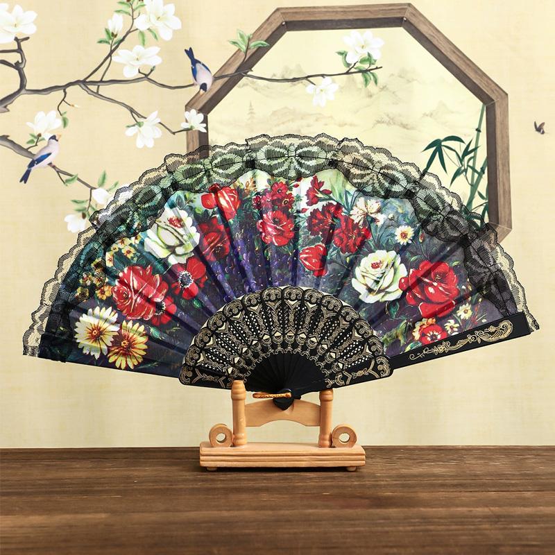 

1 шт. Пластиковый складной веер с цветами, поделки, цветочный ручной танцевальный веер в испанском стиле, украшение для свадебной вечеринки, кружевной веер A