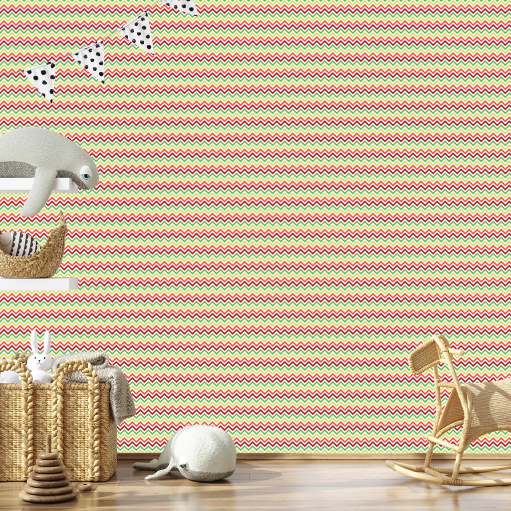 Zigzag Lime and Coral Wallpaper for Living Room and Bedroom 50x1000