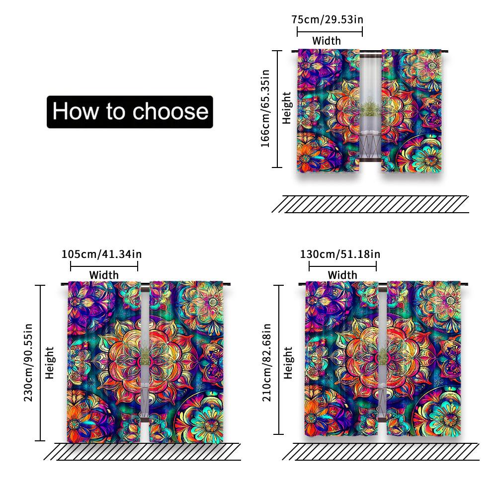 2Pcs Floral Blackout Curtains Bohemian Colorful Theme Privacy Drapes Art Decor Bedroom Apartment Living Room Darkening Window