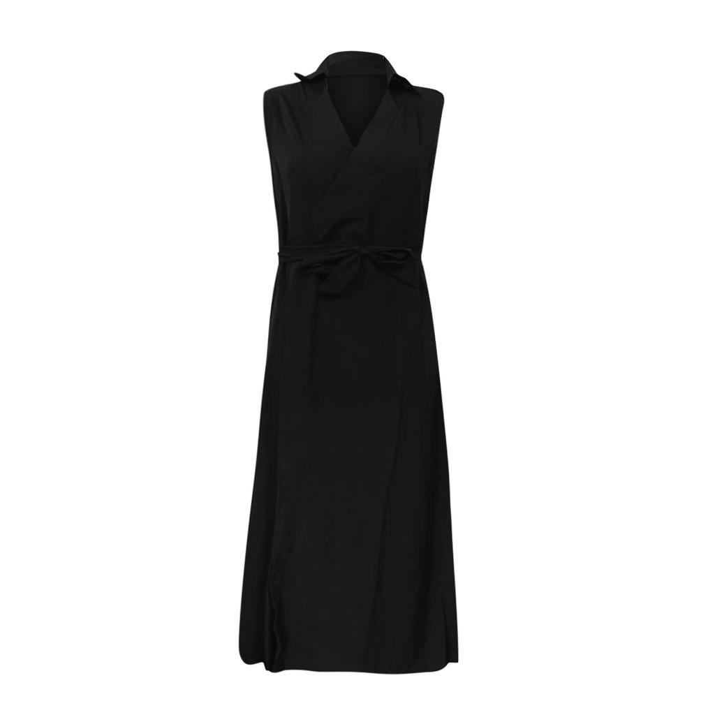 Women's Fashion Casual Sleeveless Color V-Neck High Waist Dress