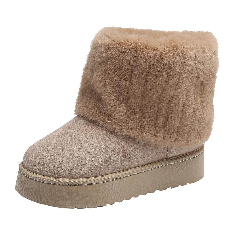 Winter velvet thickened snow boots women's thick-soled medium tube cotton shoes fashion fluffy boots warm snow cotton