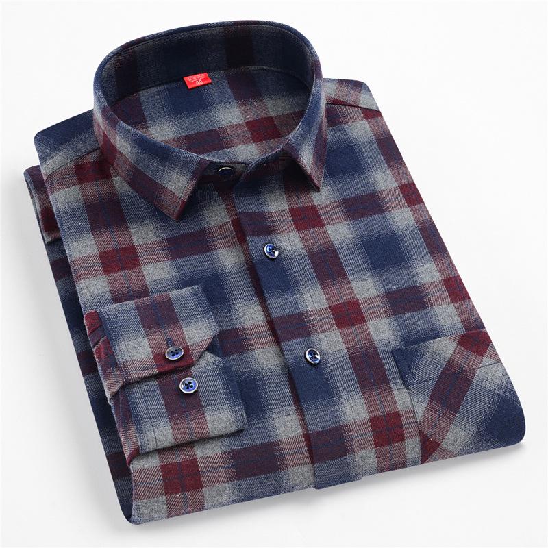 Men's Trendy Plaid Slim Fit Long Sleeve Shirt - Comfortable & Casual.