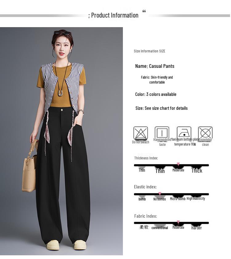 2026 Spring Korean Style High-Waisted Wide-Leg Chic Casual Pants
