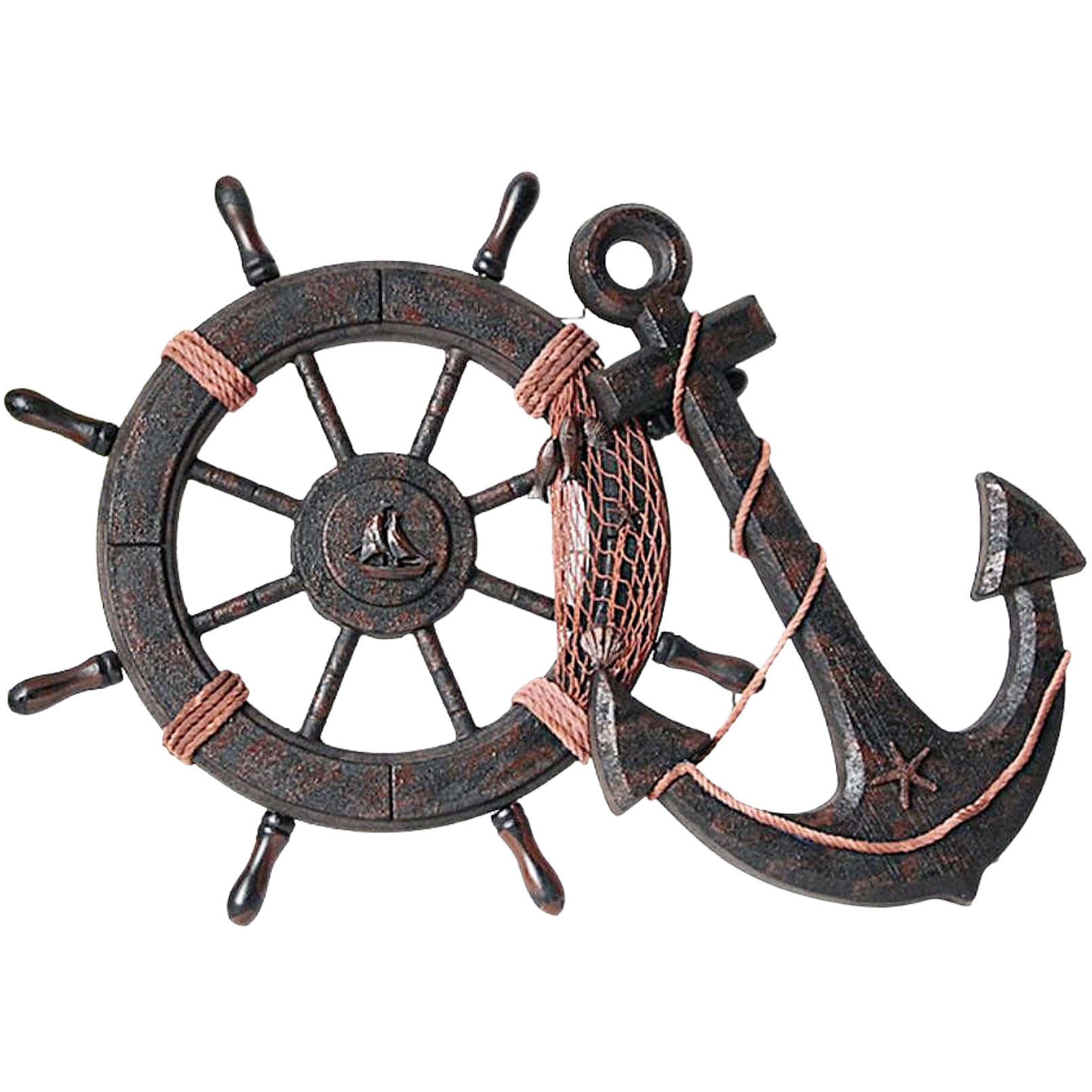 

Heizi Ship Helm Interior Steering Wheel Anchor Ornament Sea Pirate Object Antique Vintage Retro (62cm Helm + Anchor)