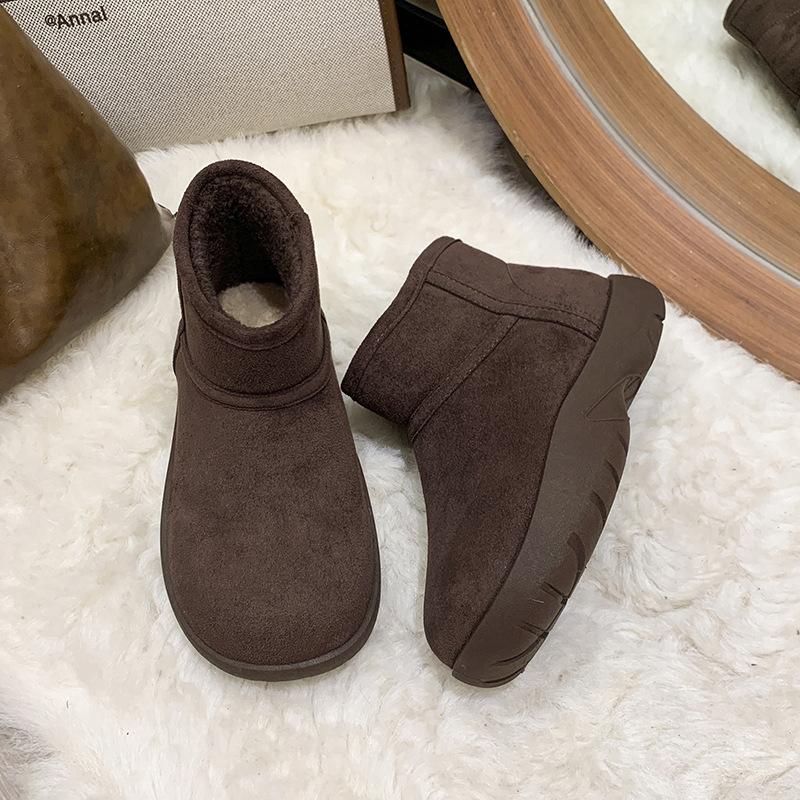 Women's Large Size Soft Sole Heightening Winter Warm Fur One Anti-slip Snow Boots Plush Lined Ankle Boots Outdoor Sports Cotton Boots