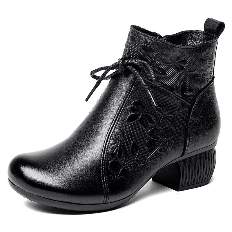 Fashion GKTINOO Retro Genuine Leather 2024 Autumn New Women Short Boots Leisure Versatile Solid Color Round Toe Thick Heeled Shoes