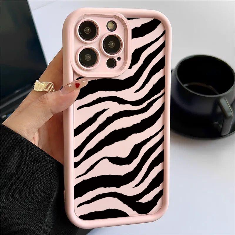 Zebra Striped Pattern Soft Case For iPhone 16 15 14 Pro Max 15 16 Plus 13 12 Pro 11 Candy Color Shockproof Silicone Phone Cover