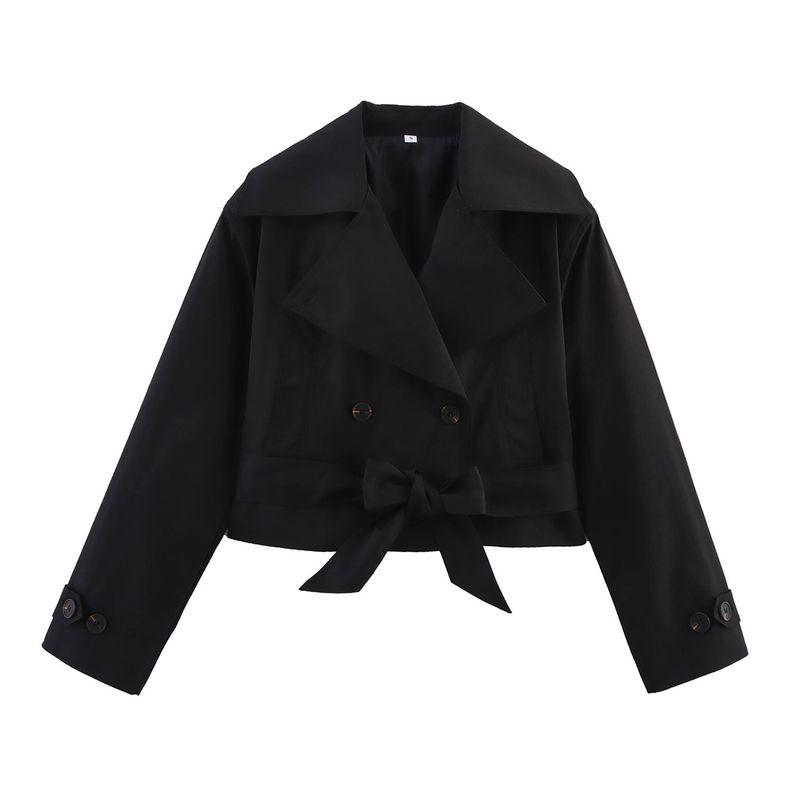 Kaslead New Women Clothes Western Style Fashion Simple and Versatile Short Belt Long Sleeve Trench Coat Jacket