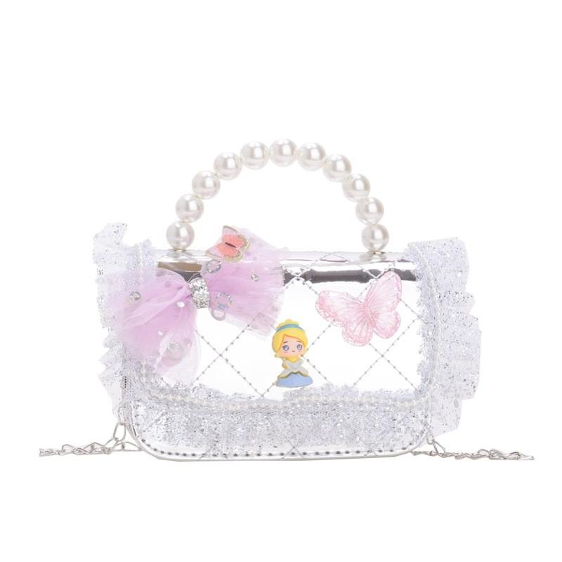 Stylish Children's Quilted Pearl Handbag With Lace And Bowknot For Girls Everyday Fashion