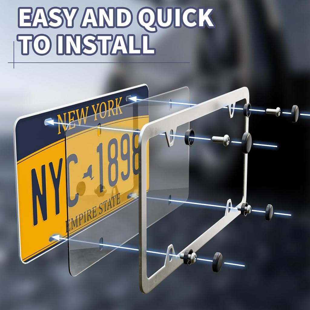 License Plate Frames Covers Combo - 2 Pack Clear Flat Car Tag Protectors Unbreakable and Aluminum Standard US License Plate Holder with Screws,Chrome