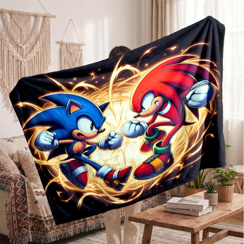 Sonic the Hedgehog Printed Flannel Blanket, Skin Friendly Warm Throw for Indoor Couch Bed Daily Use