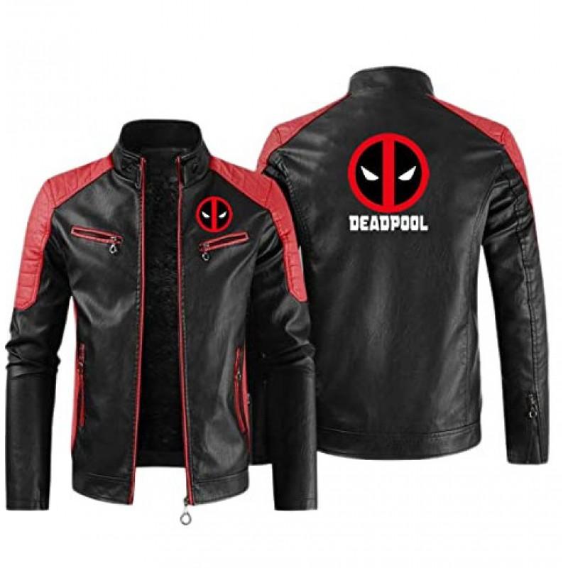 Mens Plus Size PU Leather Jacket Fleece Lined Stand Collar Printed Casual Winter Outerwear