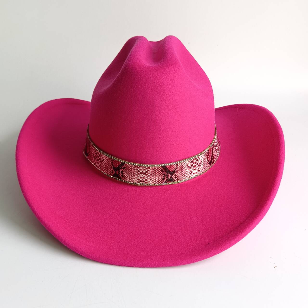 Double concave cowboy wide brim fedora hat with snake pattern belt, riding hat, wide brim rancher hat, cowboy hat M56-58CM