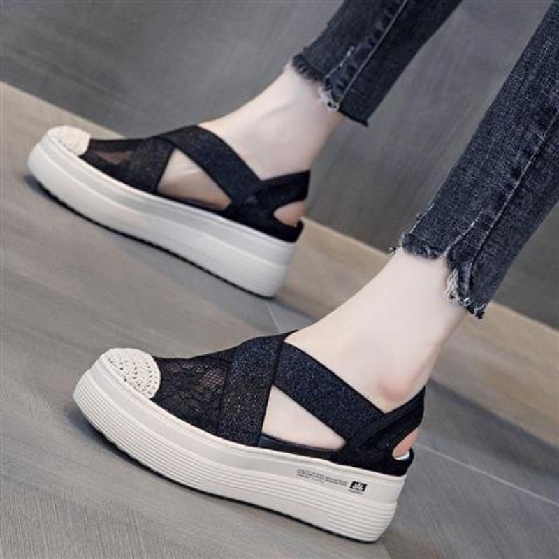 

Baotou sandals women s summer lace platform lazy fisherman shoes casual shoes women s shoes 35 чёрный