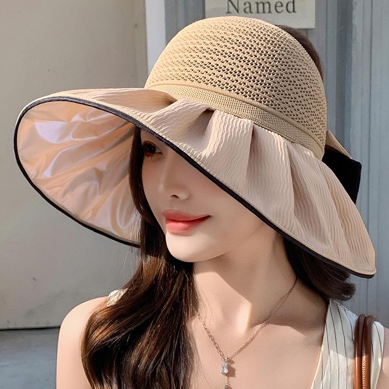 Summer Two Tone Big Bow Sun Hat Fashionable Sweet Breathable Empty Top Hat Big Brim Sun Hat