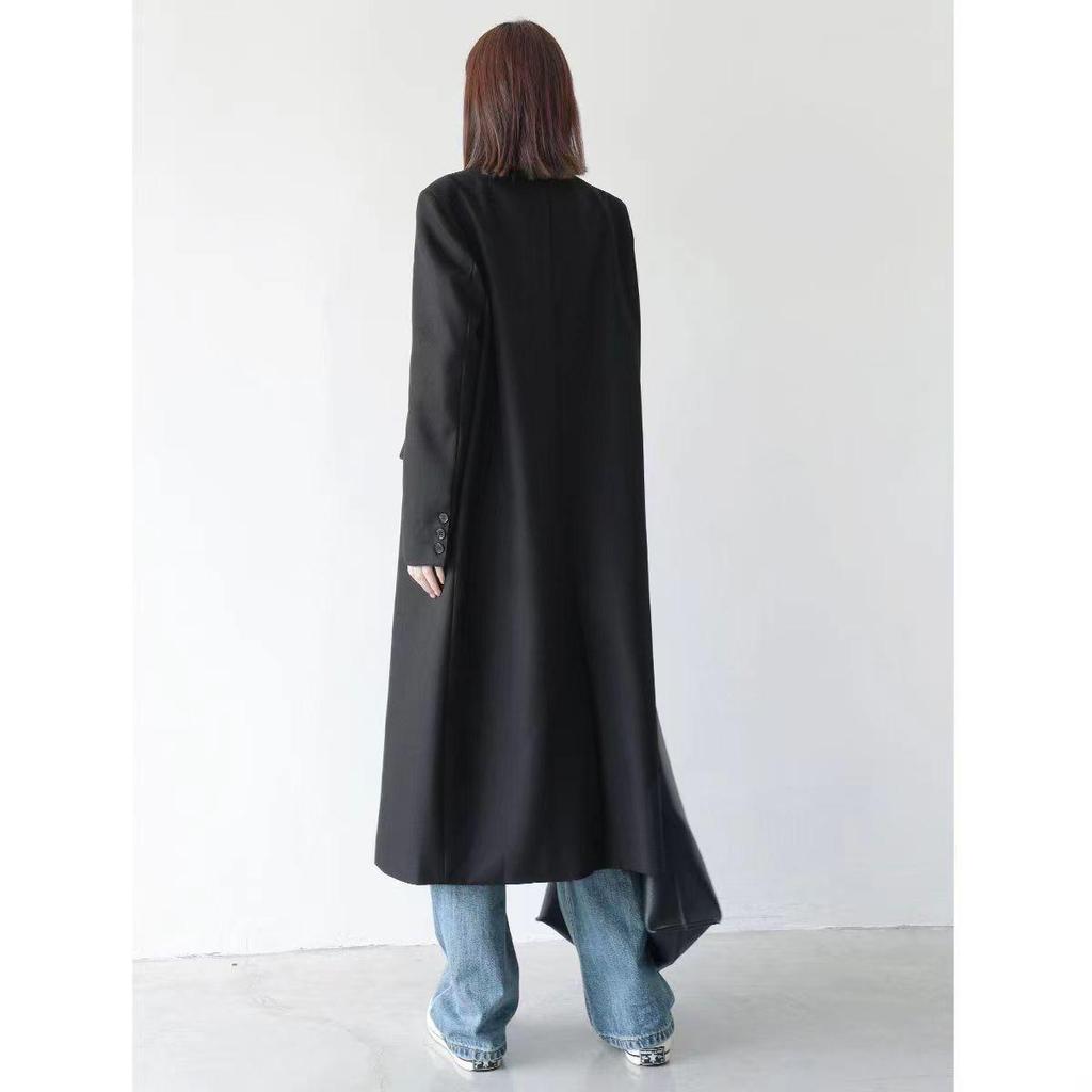 High-End Grå Extra Lång Dam Trenchcoat i Kostymstil - Höst/Vinter 2025 Ny Populär Brittisk Retro Överrock