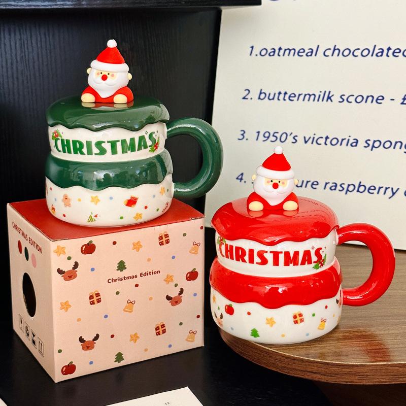 Cartoon Santa Claus Mug with Lid Good Looking Household Ceramic Water Cup Christmas Gift Souvenir