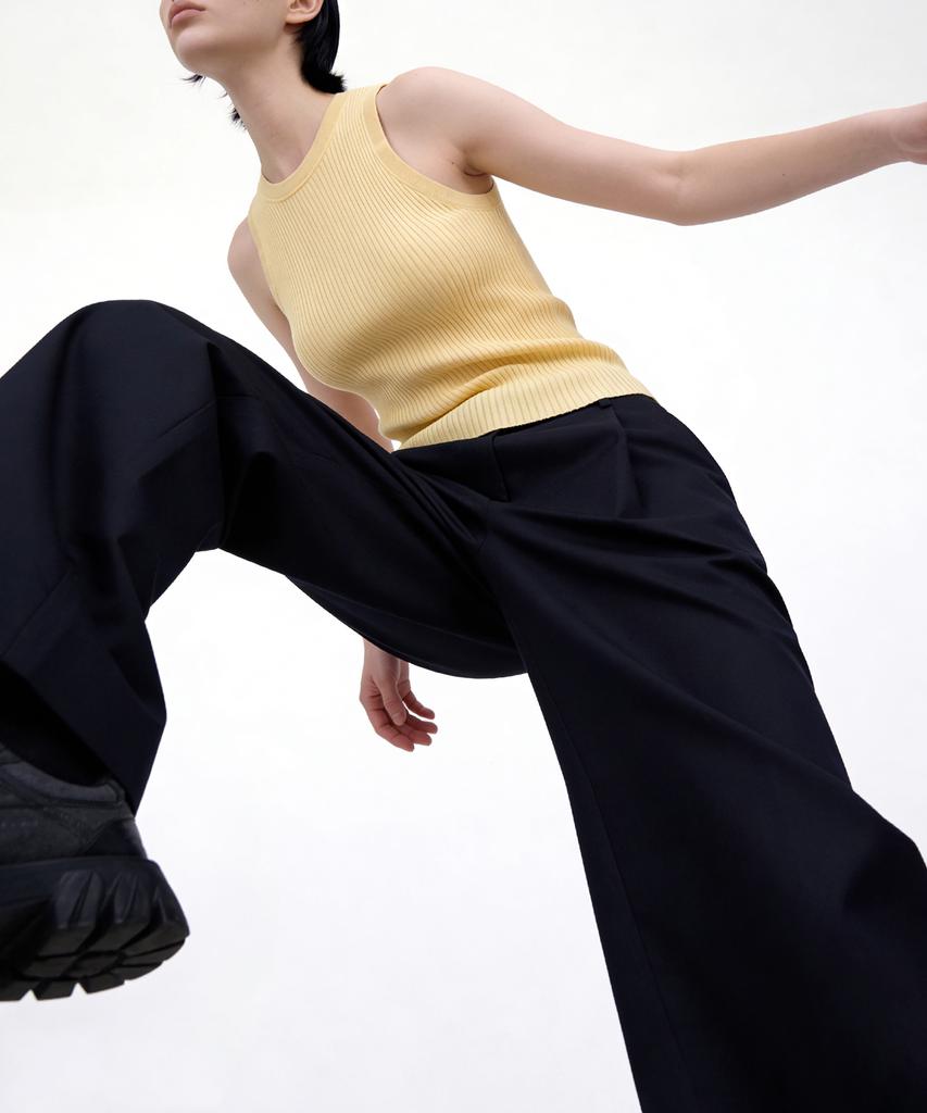Myuleus Stitch Wool Wide Pants [Navy]