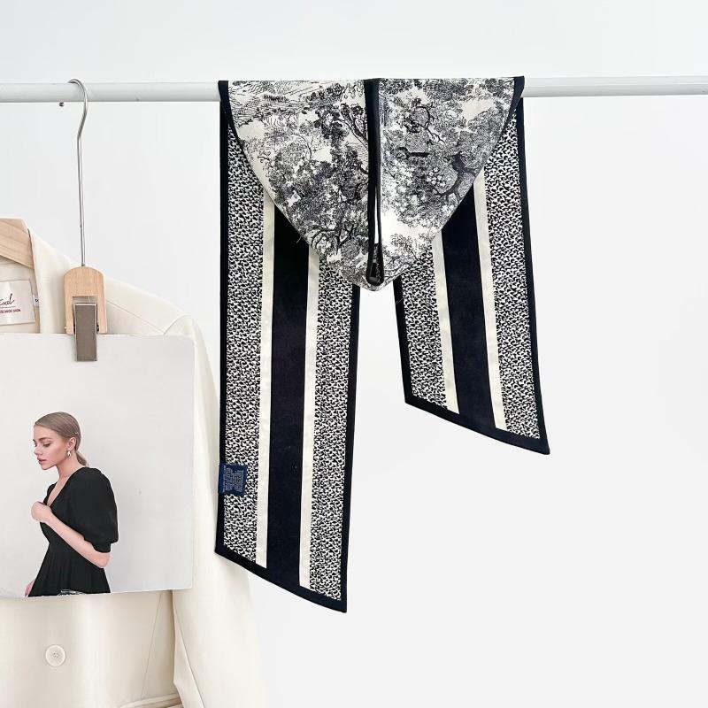 

Spring and Autumn new double-sided heterochrome silk wool neck protection scarf women s versatile high-end silk hair streamer small scarf 150cm