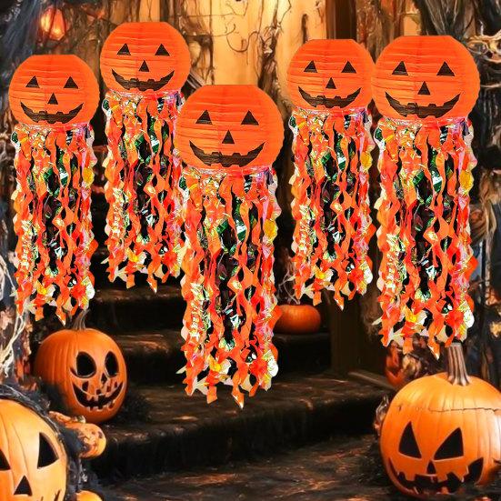 Pumpkin Paper Lanterns, Front Door Hanging Decor for Home Party Festival, Reusable Halloween Party Supplies Props