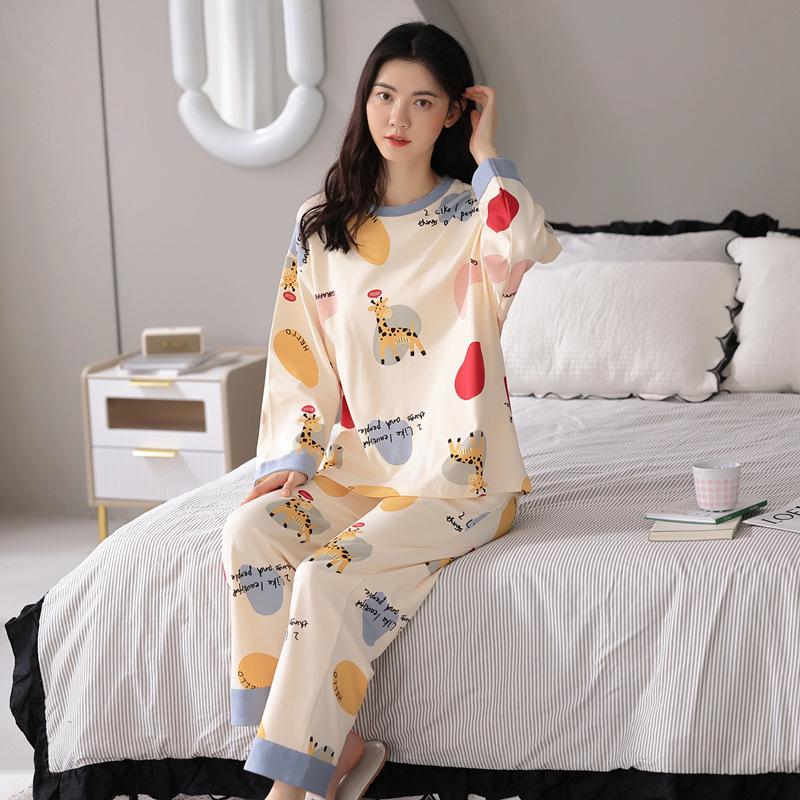 Niedlicher koreanischer Damen-Pyjama-Set: Gemütliches Langarm-Oberteil & Hose für Frühling, Herbst, Winter; Vielseitige Haus- oder Outdoor-Bekleidung.