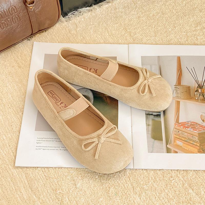 Spring and Summer Bow Light Mouth Single Shoes Women's Versatile Super Soft Flat Bottom One Word Belt Ballet Shoes