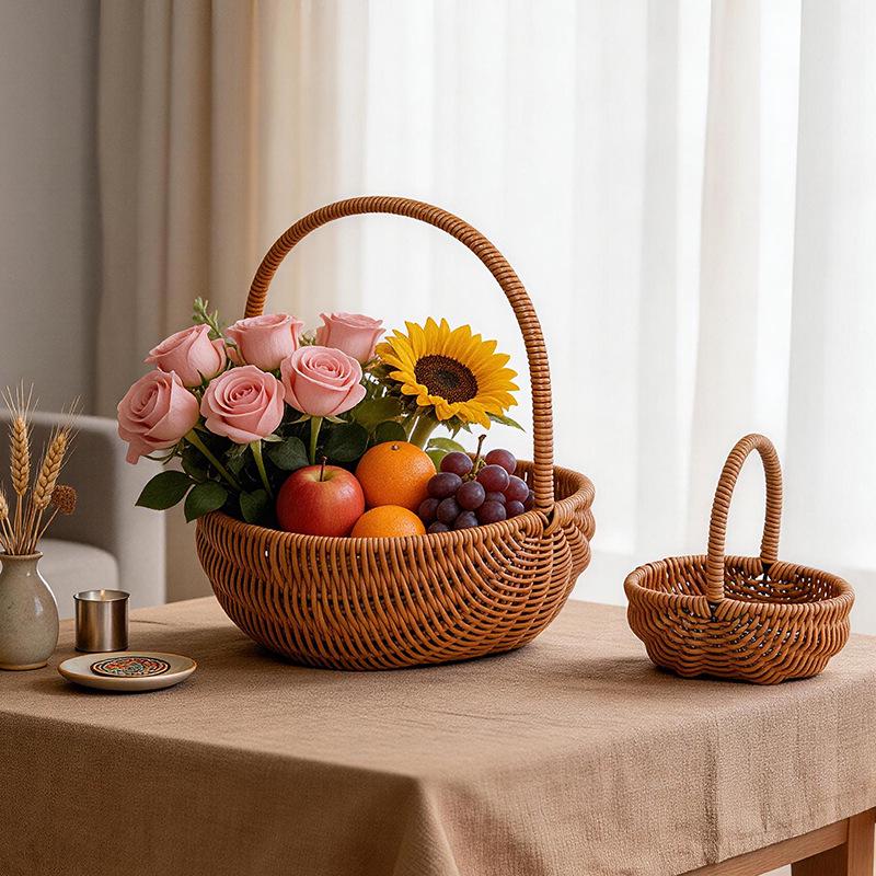 Handwoven Rattan Flower Basket: Ideal for Camping, Picnics, Storage, and Floral Arrangements