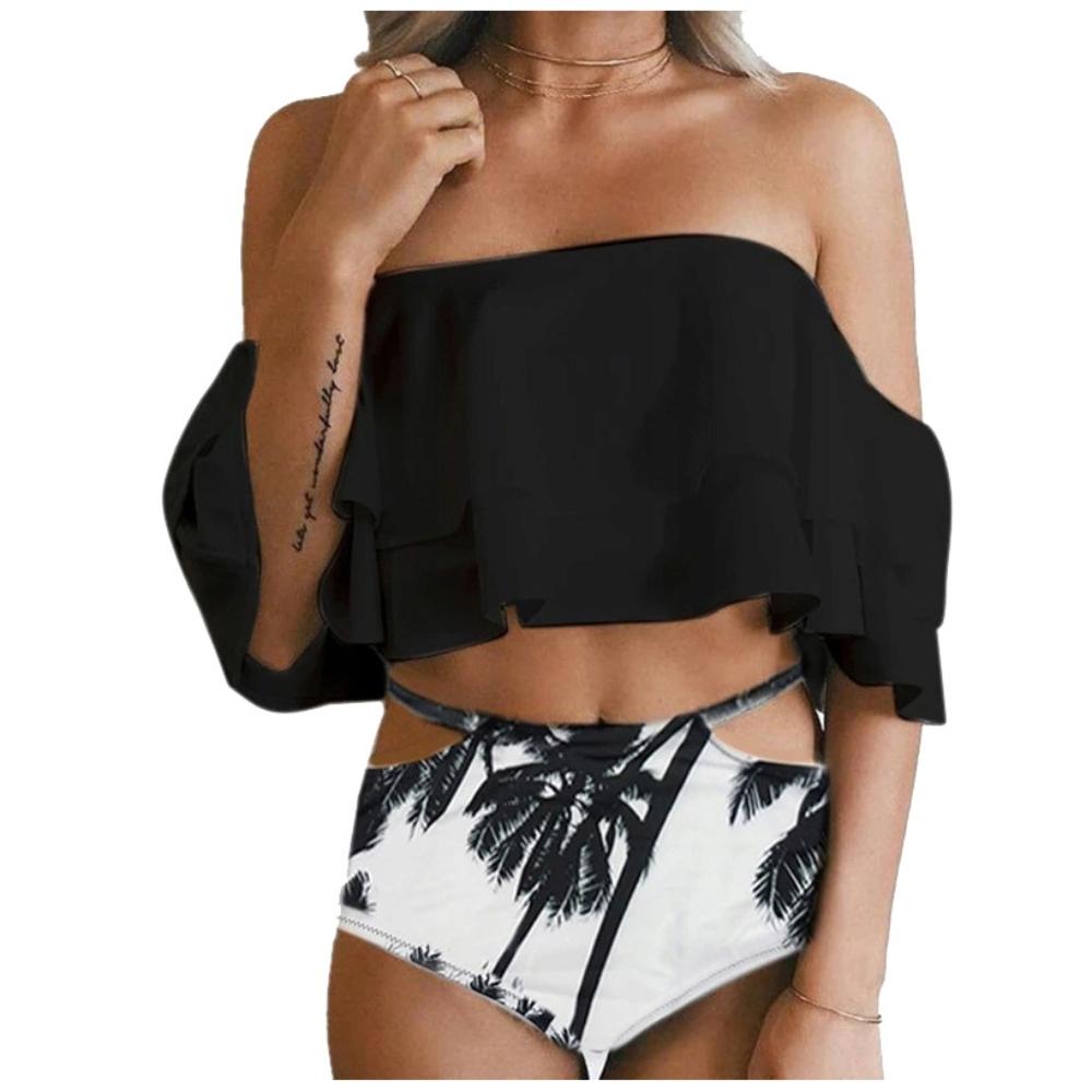 Costum de baie bikini din două piese, volan spaniol, talie înaltă, mărimea L Costum de baie bikini din două piese, volan spaniol, talie înaltă, mărimea M