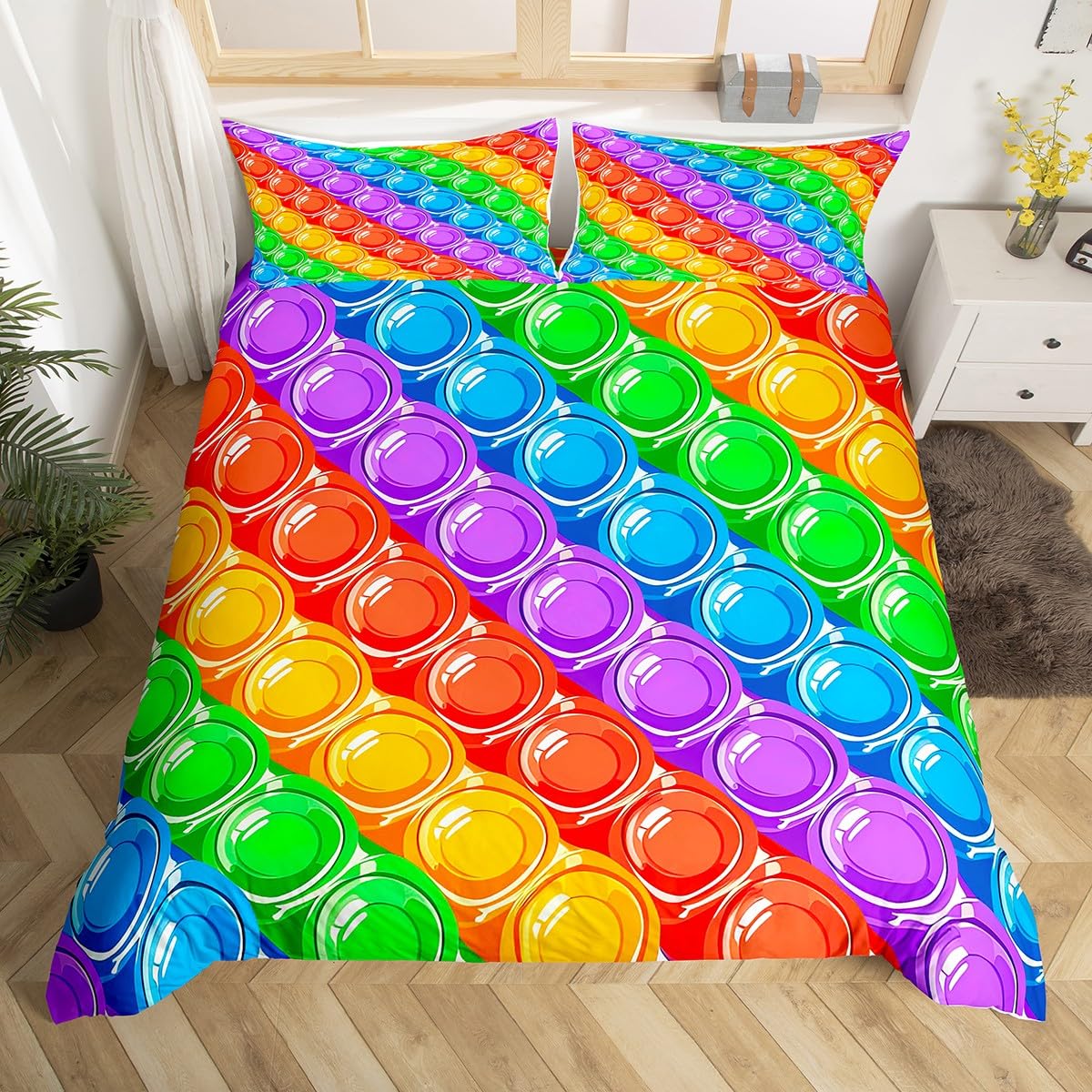 

Постільна білизна З днем ​​народження з 3D-блоками, підодіяльником Single Queen , барвистим будівельним матеріалом, з 2 наволочками AU Single(140x210cm)