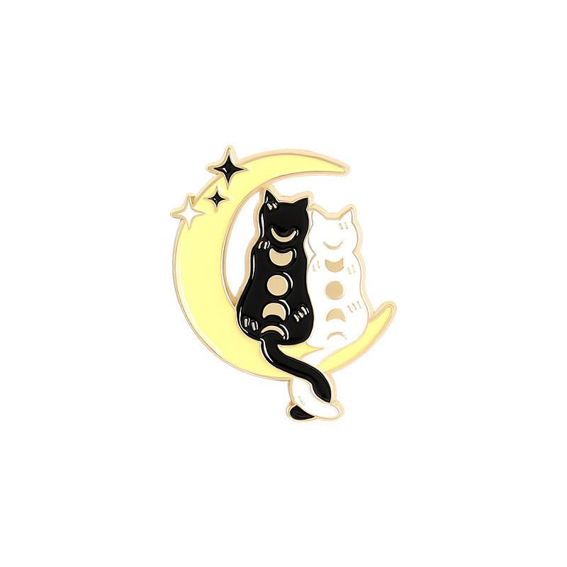 Captivating Moon Cat Design Pin Unique Alloy Brooch With Enamel Finish For Style Creative