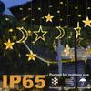 3.5M Solar Moon Star Curtain Lights Waterproof 8 Modes LED Fairy String Lamp for Christmas Party Garden Decor Decor for Room