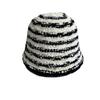 Autumn and Winter Black and White Striped Bucket Hat Women's Casual Breathable Bucket Hat Fashion Knitted Basin Hat Literary and Versatile Thermal Hat