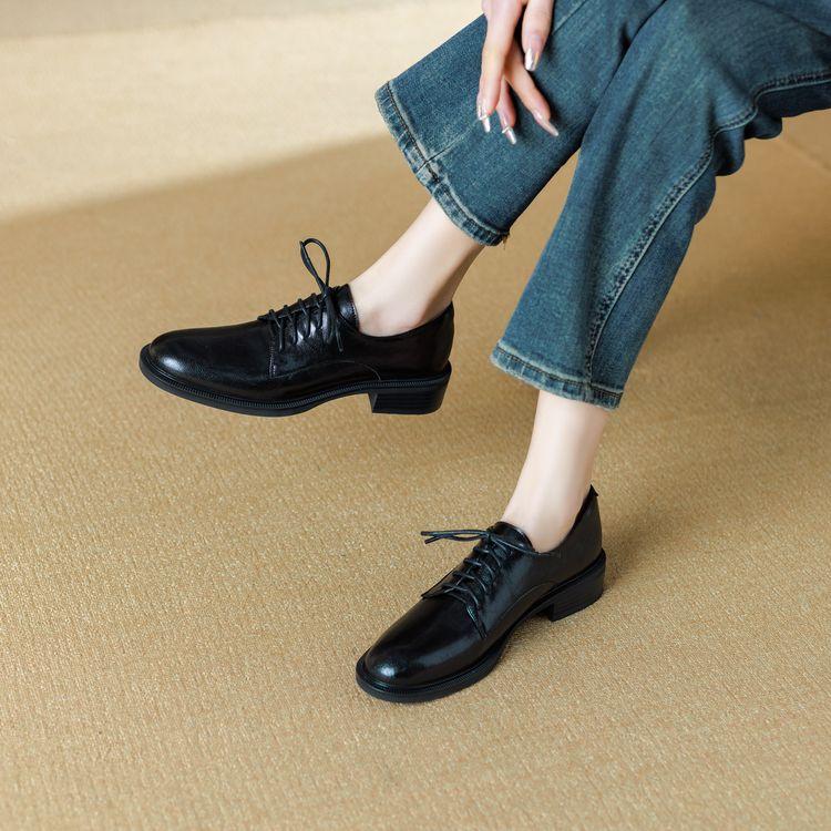 

Мода НОВЫЕ Весенне-Осенние Женские Туфли Лодочки Круглый Носок Массивный Каблук Обувь Лаконичная Обувь из Спилка для Женщин На шнуровке Ручная Работа Женская Обувь 34