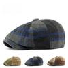 Unisex Plaid Woolen Newsboy Cap Retro British Style Octagonal Hat Autumn Winter Warm Cabbie Cap Baker Boy Painter Hat